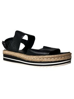 Django & Juliette Atha Black Leather Jute Platform Sling Back Sandals EU 40 US 9